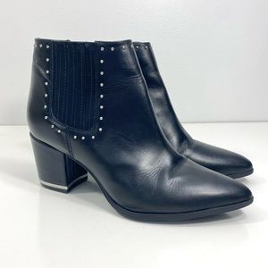 Michael Kors Gemma Sleek Black Leather Silver Studded Pointed Toe Ankle Boots 7